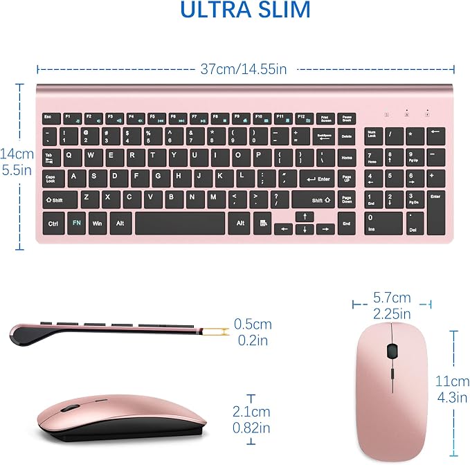 Wireless Keyboard and Mouse Ultra Slim Combo, TopMate - Rose Gold Black | 2.4G Silent Compact 2400DPI Mouse and Scissor Switch Keyboard Set with Cover, Batteries Included, for PC/Laptop/Windows/Mac