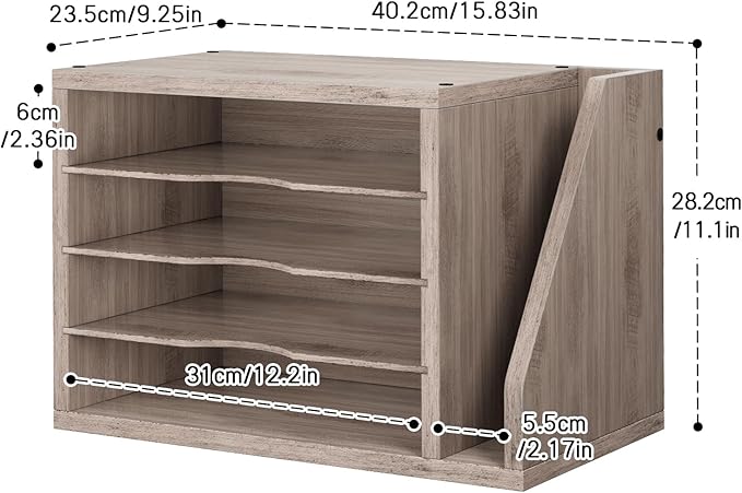 Mail Sorter, File Organizer Desktop, Wood Desk Organizer with 3 Adjustable Shelves, Mail Holder for Office, Home, Letter Sorter File Holders for Envelopes, Mail Supplies Magazines, Greige