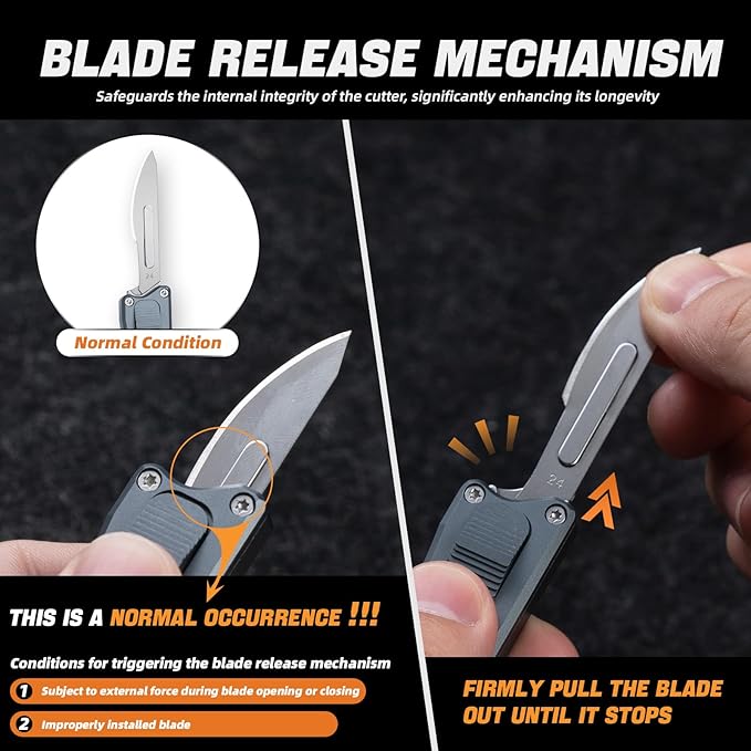 XXOK Utility knife with clip retractable box cutter EDC knife with 10 razors small Pocket knives with sharp carbon steel replacement blade # 24 Grey