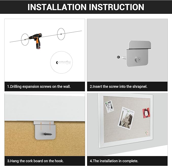 Board2by White Cork Board Bulletin Board with Linen, Wood Framed 30" x 20" Corkboard, Office Board for Wall Decor, Wall Mounted Pin Board Picture Board with 20 Pushpins for School, Home & Office