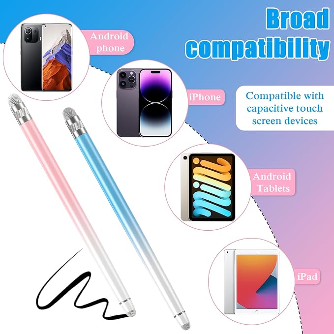 Bopomofo 2PCS Stylus Pen for Touchscreen,High Sensitivity & Precision | Metal Barrel,Fiber Tip,No Charging,Compatible with iPhone iPad Android Microsoft Surface Nintendo Switch Touch Screen