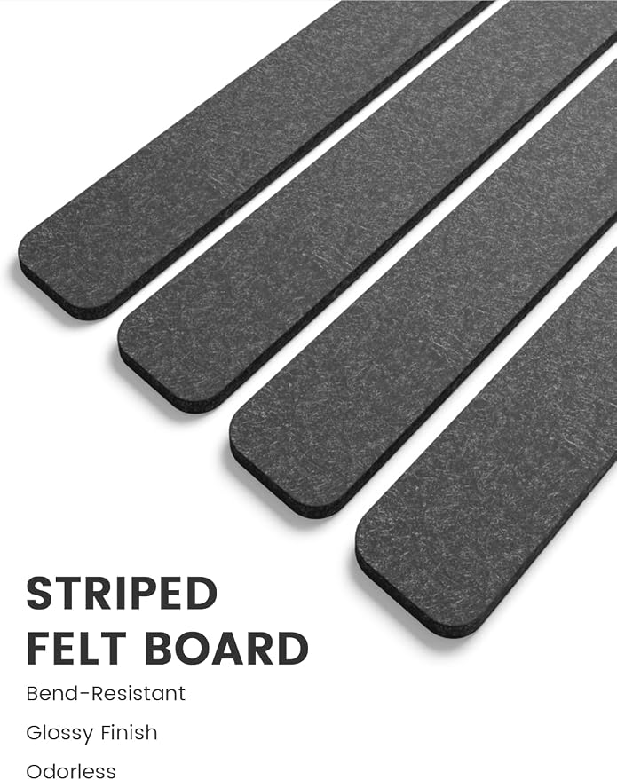 Fluxynara 13" x 2" Felt Wall Panels, Charcoal Gray | 8-Pack Includes 50 Push Pins and Adhesive Tabs for Photos, Notes and Decor in Bedroom Doors, Home Office or Studios