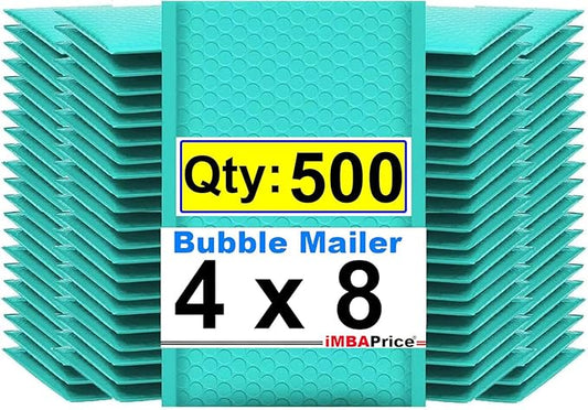 iMBAPrice 4x8 Inch Teal Poly Bubble Mailers #000, 500-Pack – Poly Bubble Bags for Jewelry, Cosmetics & Small Art Items, Waterproof Self Seal Padded Shipping Envelopes