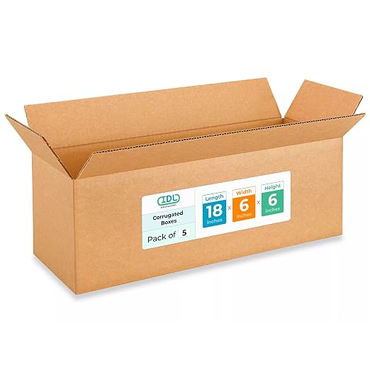Long Moving & Shipping Boxes 18 x 6 x 6 inches (5-Pack) - Extra Strength 200 lb vs Regular - Corrugated Moving Boxes for USPS/UPS/FEDEX - Durable Shipping Box - Cardboard Box by IDL Packaging | Extra Strength 200 lb vs Regular - Corrugated Moving Boxes...