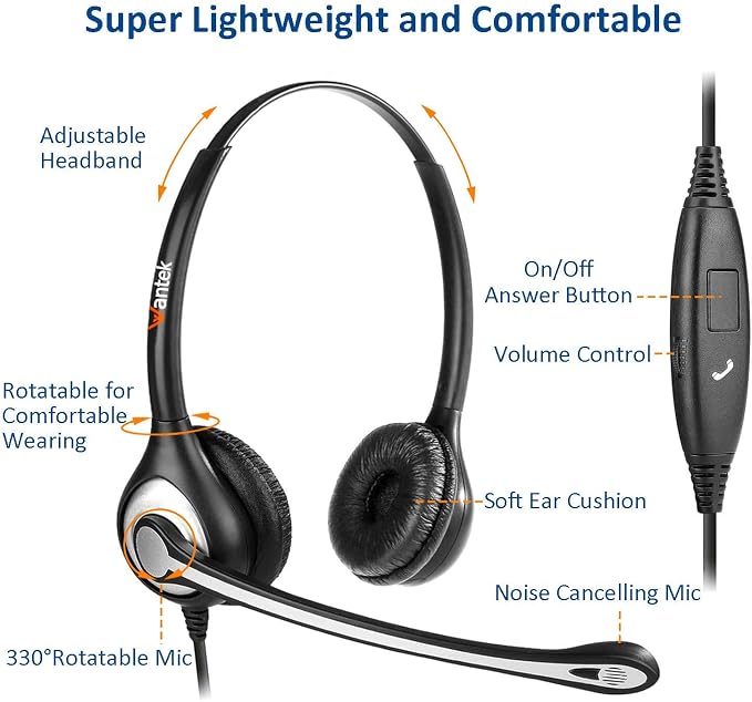 Cell Phone Headset with Microphone Noise Cancelling & Call Controls, 3.5mm Computer Headphones for Samsung PC Business Skype Softphone Call Center Office, Clear Chat, Ultra Comfort