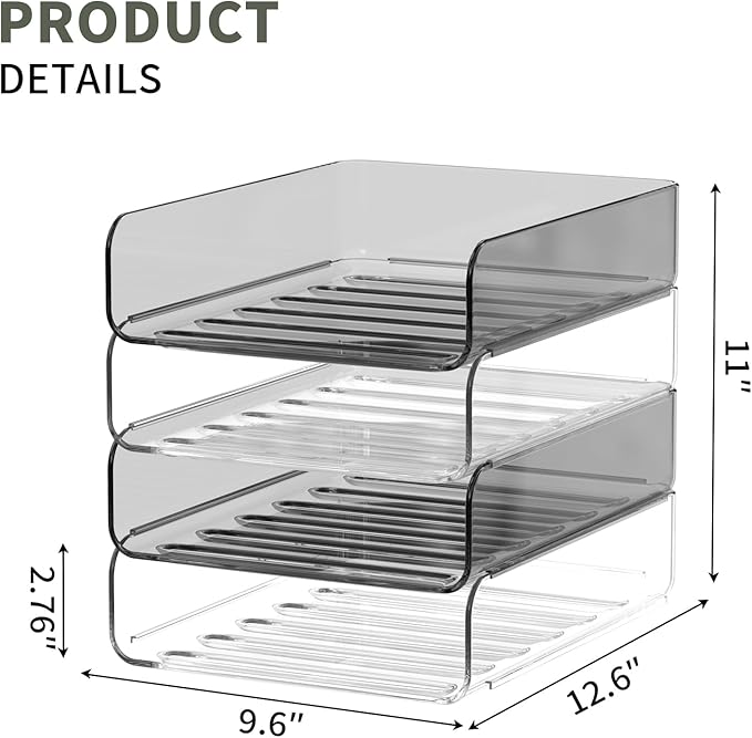 4-Tier Acrylic Paper Tray Organizer | Clear Stackable Desk Organizer for Documents, Letters, A4 Paper | Modern Office/Classroom/Home Organization,Clear&Brown