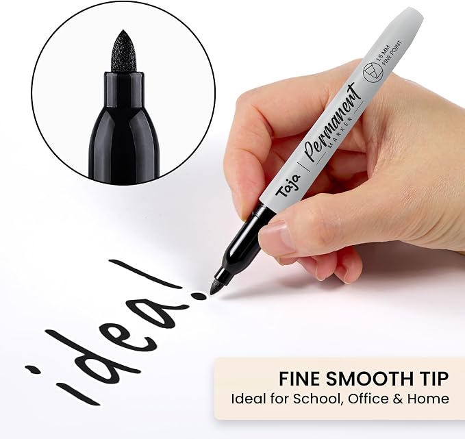 Taja 200 Counts Permanent Markers Bulk, Fine Tip, Black, Quick-Drying | Waterproof Bulk Marker Set for Writing and Sketching on Wood, Plastic, Metal, Glass, Perfect for School and Office Supplies