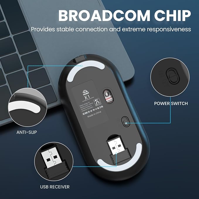MAGIC-REFINER X1 Wireless Computer Mouse with Battery Level Visible, Black | 2.4G Portable, Ultra Slim USB Mouse, Silent Click, 1600 DPI for Win/Mac/PC/Laptop/Computer/Office/Travel
