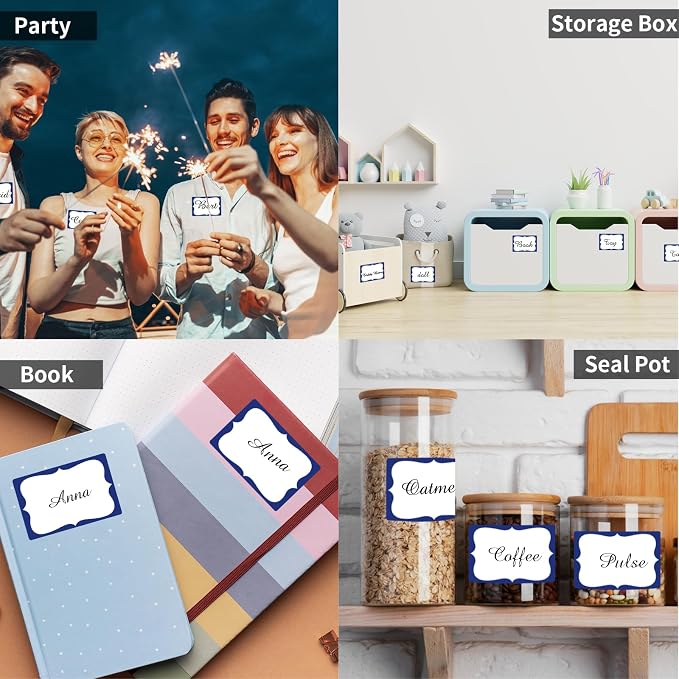 Starboling Name Tag Stickers, 200 Pcs 3"x2" Blue Plain Stickers, Colorful Border, For Office, Meetings, School & Home