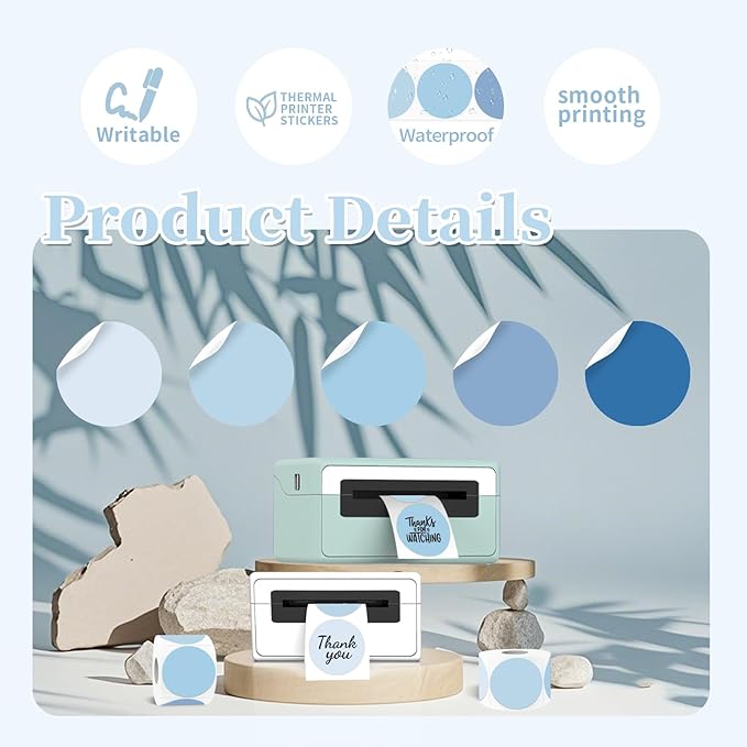 2 inch Round Thermal Label,Blue Circle Thermal Sticker Labels for Business and Home,Direct Thermal Printer Label for DIY Logo Design,Thanks Card,500 Labels/1 Roll