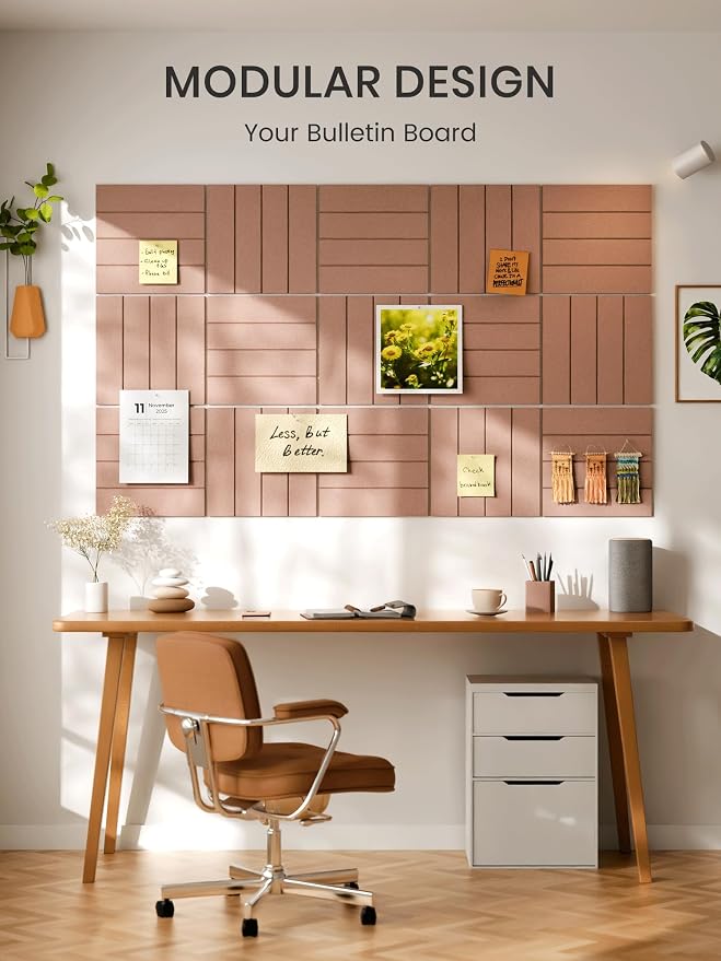 Bumusty 36" x 24" Large Cork Board Alternative, Terracotta | 6-Pack Felt Bulletin Board Tiles, 60 Adhesive Tabs, 30 Pushpins, Home, Office, Classroom, Vision Board