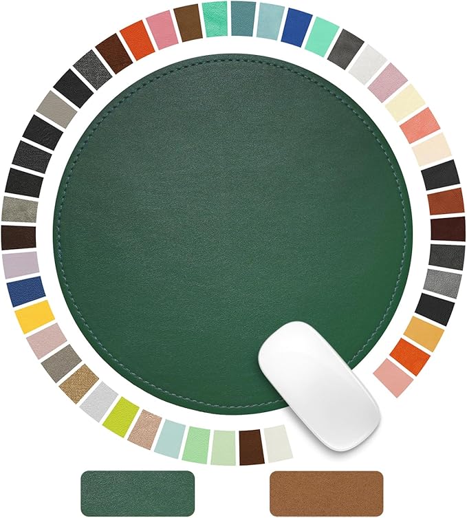 Mouse Pad，Round Mouse Pad，PU Mouse Pad，Leather Mouse Pad with Stitched Edge Micro-Fiber Base with Non-Slip Waterproof，Mouse Pad for Computers，Laptop，9 x 9 Inch (Army Green)