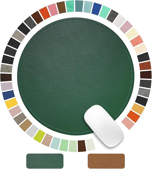 Mouse Pad，Round Mouse Pad，PU Mouse Pad，Leather Mouse Pad with Stitched Edge Micro-Fiber Base with Non-Slip Waterproof，Mouse Pad for Computers，Laptop，9 x 9 Inch (Army Green)