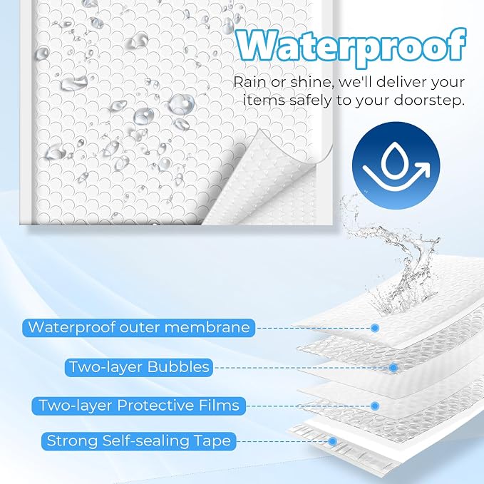 Metronic Bubble Mailers True 8.5x11" Usable Size Padded Envelopes 500 Pack | 50% Thicker 1/7" Bubble 8.5x12" Self Seal Water-resistant bubble envelopes for Books,DVD,Magazine& Small Business,#2,White