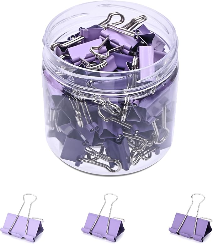 Temiary Binder Clips, mini Metal Binder Paper Clip Purple 0.6 Inch, 60 Pcs | Colored Binding Paperwork Clamp Bulk for Office, Home, School