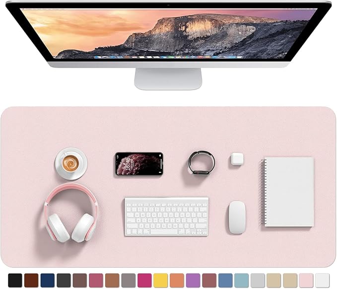 Hsurbtra Desk Pad, 35.5" x 17" PU Leather Desk Mat, XXL Extended Mouse Pad, Waterproof Desktop Blotter Protector, Non-Slip Ultra Thin Large Laptop Keyboard Writing Mat for Office Home, Pink