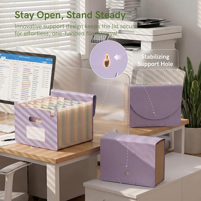 ABC life 26 Pockets Accordion File Organizer, Dusty Lavender | Expanding File Folder for Letter/A4 Size, Portable Document Holder with A-Z Tabs for Tax Receipt, School, Home, Office