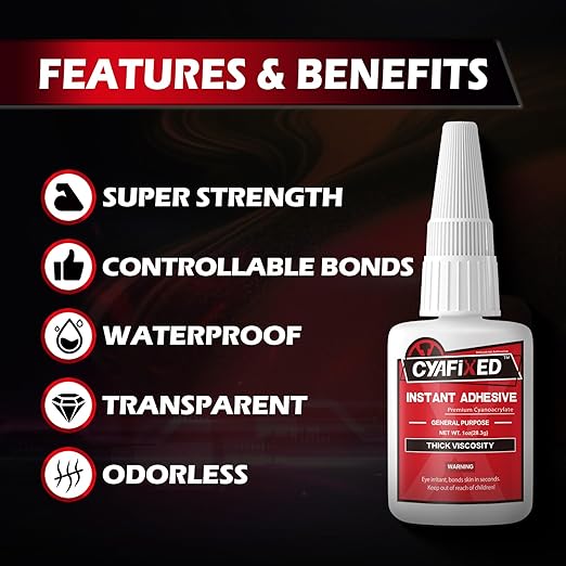 Super Glue Thick 1oz, Clear Heavy Duty CA Glue Repair Shoe Sole Wood Furniture Ceramic 3D Printer, All Purpose Cyanoacrylate Adhesive for Plastic Glass Metal Craft Leather, Instant Bonding Superglue