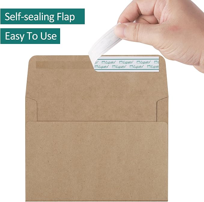 Eupako 5x7 Envelopes Self Seal 100 Pack, Brown A7 Envelopes, Kraft Paper Envelope for 5x7 Cards, Photos, Invitations, Wedding, Graduation, Baby Shower, 5.25 x 7.25 Inches