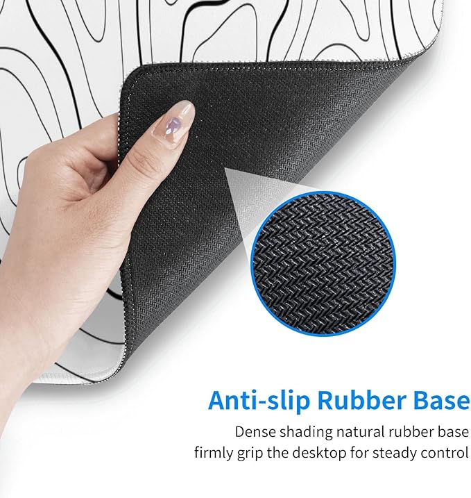 White Mouse Pad Large XL Gaming Mouse Pad for Desk Topographic Mouse Pad Desk Pad Gaming Mouse Pad White Desk Mat Extended Black and White White Topo Mousepad White Topographic Mouse Pad Full Size