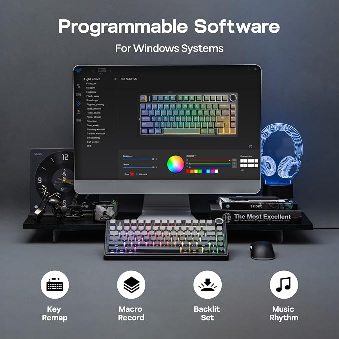EPOMAKER x Aula F75 Gasket Mechanical Keyboard, 75% Wireless Hot Swappable Gaming Keyboard with Five-Layer Padding&Knob, BT/2.4GHz/USB-C, RGB (Black Gradient, LEOBOG Reaper Switch)