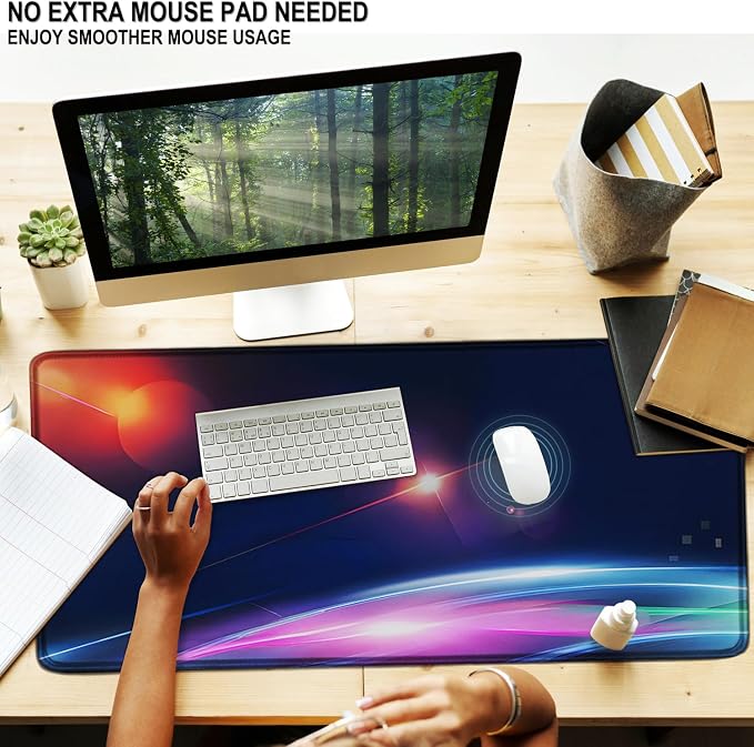 Large Extended Gaming Mouse Pad, 31.5" x15.7" Large Mat with Superior Micro-Weave Cloth, Water Resist Keyboard Mousepad with Non-Slip Base, Laptop Pad for Office Home Gaming, Space