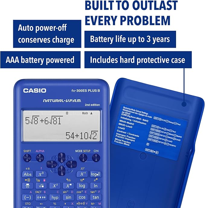 Casio FX-300ESPLSBBUWAIT Scientific Calculator, Blue | 262 functions, natural textbook display; ideal for middle/high school math and algebra