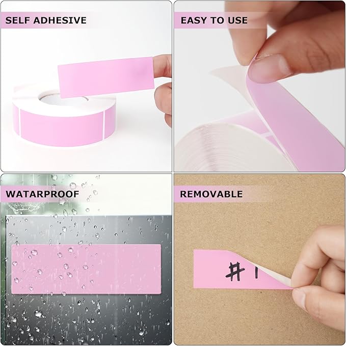 Pink Rectangle Stickers 3 x 1 Inch Color Coding Labels Vinyl Roll Self-Adhesive Waterproof Removable 500 PCS