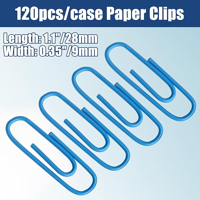 Luomorgo 120 Pcs Blue Paper Clips - 1.1 Inch (28mm) Vinyl Coated Metal Paperclips for Office, School, Home, Bookmark & Document Organizer