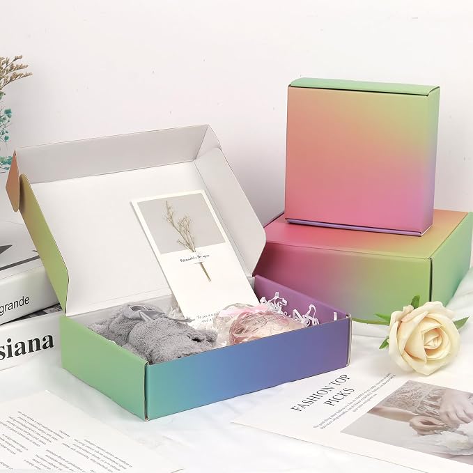 9x6x4 Shipping Boxes Medium, 30 Pack Rainbow Corrugated Cardboard Mailer Boxes for Small Business, Mailing, Packaging