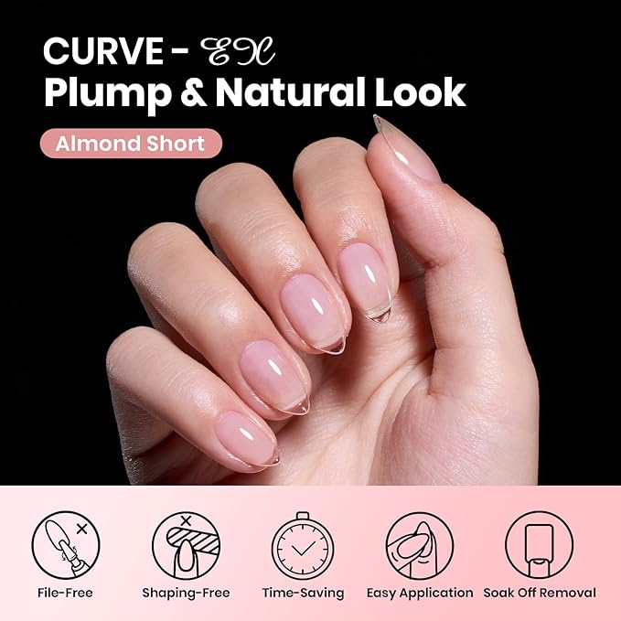 Beetles Gel Nail Tips Curve-EX - Almond Short, 320pcs 16 Sizes, Etch-X Half Matte Full Cover Soft Acrylic False Press on Nail Tips Easy DIY Nail Extension Art Salon for Curved & Natural Nail Beds