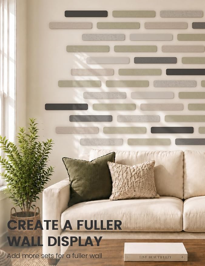 Fluxynara 13" x 2" Felt Wall Panels, Concrete Echo | 8-Pack Includes 50 Push Pins and Adhesive Tabs for Photos, Notes and Decor in Bedroom Doors, Home Office or Studios