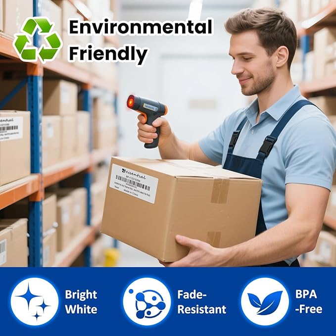 ESSENTIAL 4 x 2 Inches Direct Thermal Barcode Labels, Shipping Labels, 750 Labels of Roll, Compatible with Zebra Printers (16 Roll-12000 Tags)