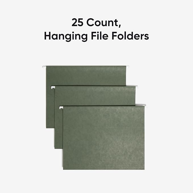 Smead Hanging File Folder, 1/5-Cut Adjustable Tab, Letter Size, Standard Green, Hanging Folders for Filing Cabinets, File Organizer Folder, 25 Count