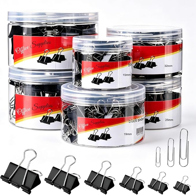 508 PCS Binder Clips and Paper Clips Set Assorted Sizes Office Supplies | Binders Extra Large Medium Small Mini and Micro,Paperclips Large Medium Small Set in a Container with Compartments