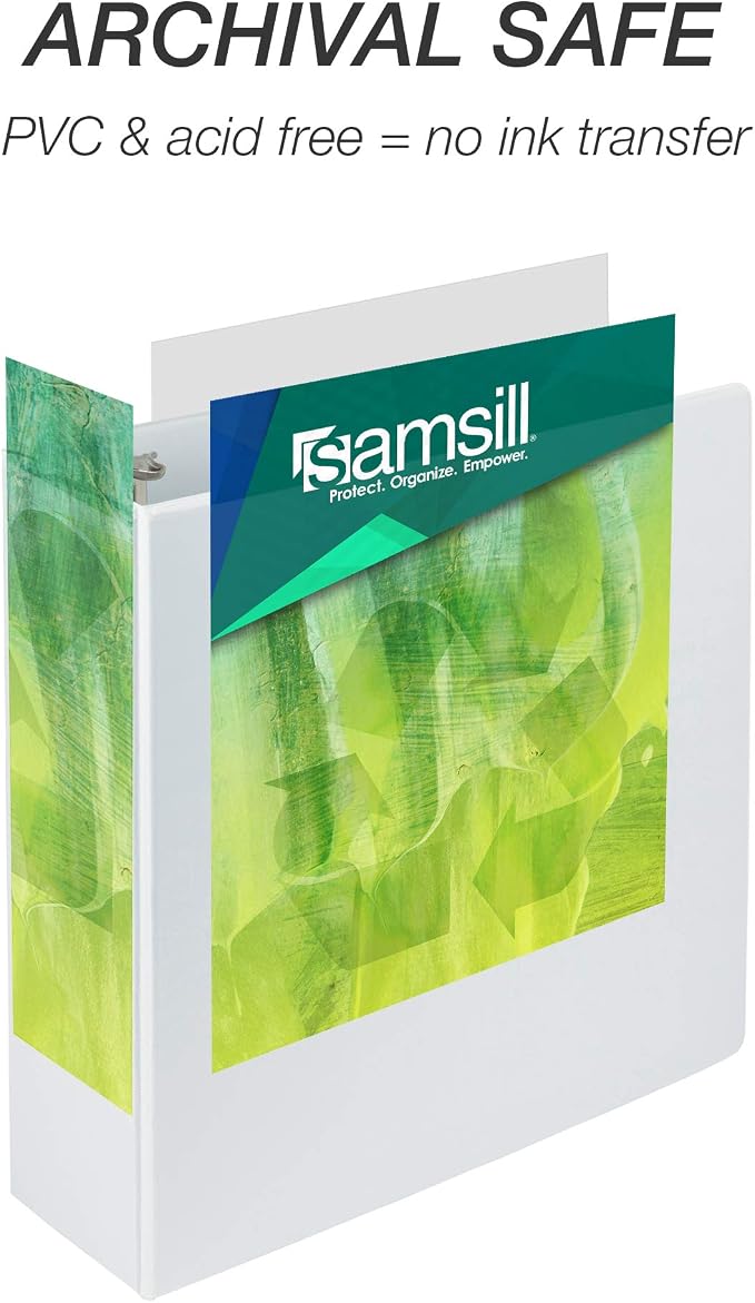 Samsill Plant-Based 4 Inch Durable Round Ring, View Binder, Eco-Friendly, USDA Certified Biobased, 4 Pack, White