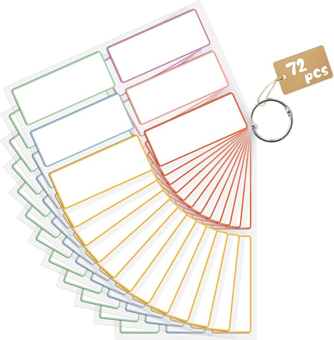 PPB Dry Erase Labels Sticky Notes for Organizing, Reusable Waterproof Removable Stickers for Storage Bins, Freezer, Kitchens, Classroom, Office, All Purpose Use (1.5”x 3.5”, Multicolor, 72 Dots)