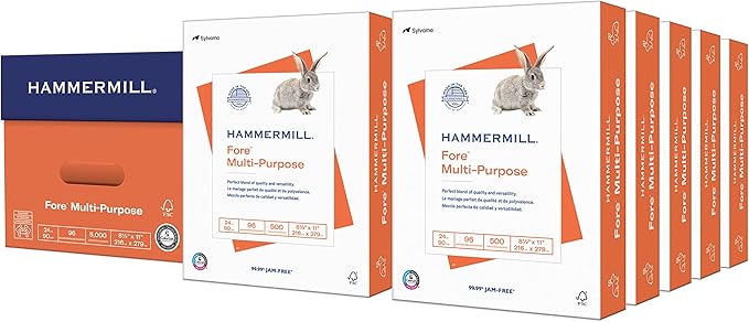 Hammermill Printer Paper, Fore Multipurpose 24 lb Copy Paper, 8.5 x 11 - 10 Ream (5,000 Sheets) - 96 Bright, Made in the USA