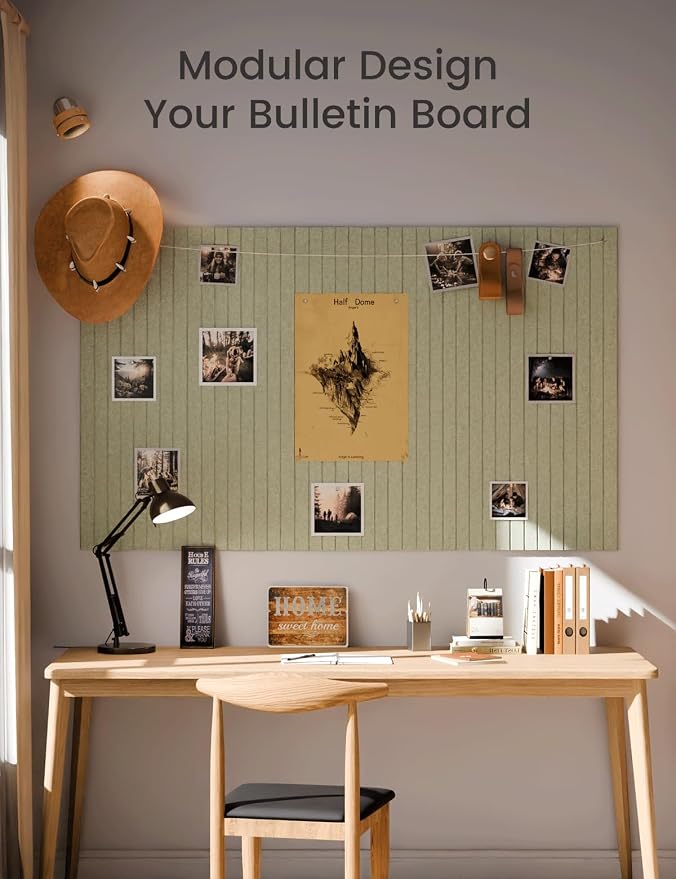 Fluxynara 48" x 36" Large Felt Bulletin Board, Sage | 12 Pack Cork Board Alternative with 60 Safe Adhesive Tabs, Pin Boards for Wall Decor, Home, Office, Classroom,Dorm