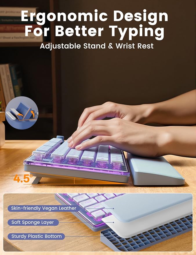 Wireless Keyboard and Mouse Combo - 9 Backlit Effects, Wrist Rest, Double-Shot Keycaps, Metal Panel, Long-Lasting Rechargeable, 2.4G Keyboard Mouse Set for Windows Mac PC Laptop – Sablute (Purple)