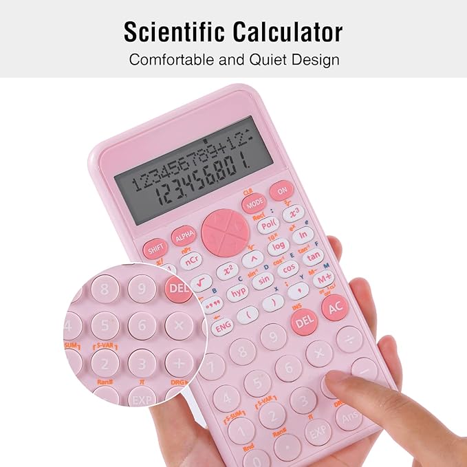 EooCoo 2-Line Standard Scientific Calculator, Portable and Cute School Supplies, Pink Office Desk Accessories, Suitable for Primary School to College Student Use