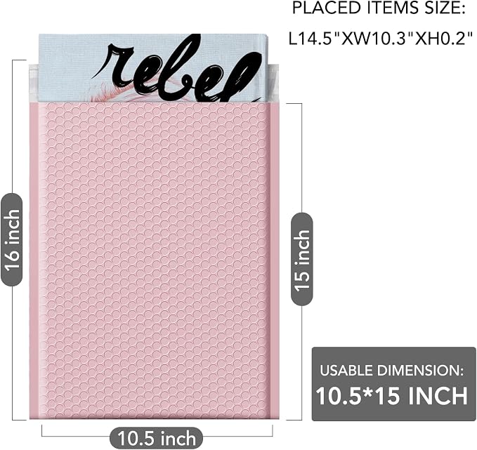 GSSUSA Light Pink Bubble Mailers 10.5x16" 500 Pack Padded Envelopes | Self Seal 10.5x15" Usable Size, Shipping Bags for Clothes Magazines,Tear Proof Waterproof, Small Business Supplies