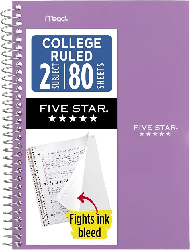 Five Star Spiral Notebook, 2 Subject, College Ruled Paper, 6" x 9.5", 80 Sheets, Amethyst Purple (840029CF1-ECM) (Pack of 12)