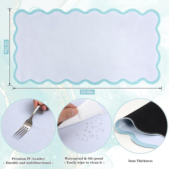 Teal Scalloped Desk Mat, Back to School Gift for Women, 31"x15.7" Large Keyboard Mouse Pad for Gaming Dorm Decor