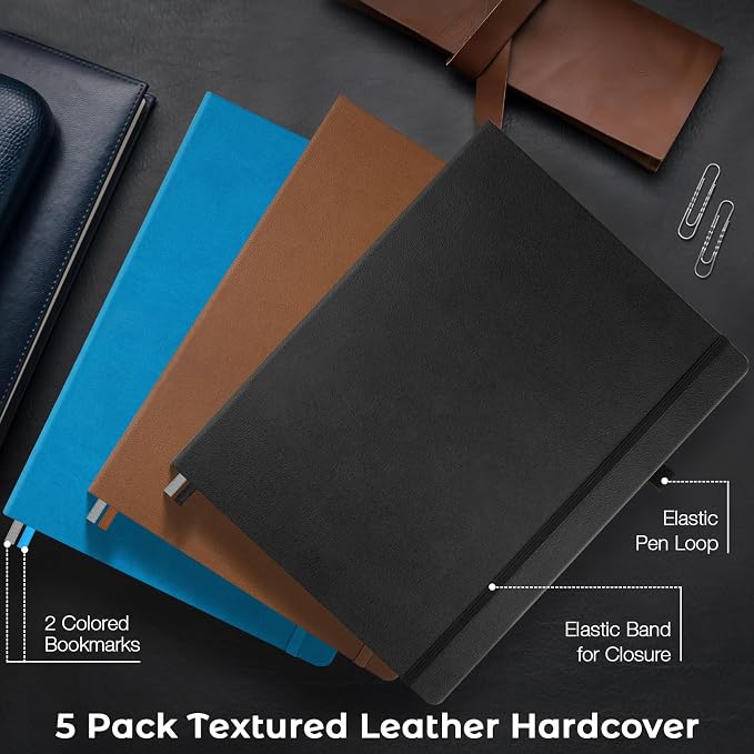 College Ruled Notebook, Large A4 Hardcover Leather Journal for Women Men | 3 Pack Lined Journal Notebook for Work School, No Bleed Thick Paper, Lay Flat, 8.5" x 11", Professional Business Notebook