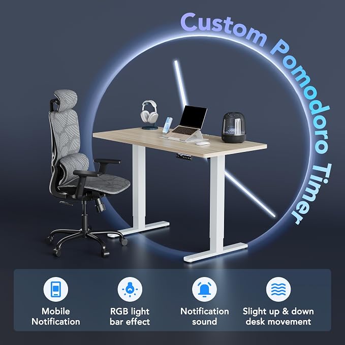 HUANUO One-Piece AI-Powered Electric Standing Desk, Smart APP, Work with Alexa & Google, Adjustable Height, 3 Memory Settings, Sedentary Reminder, Ergonomic Sit-Stand Desk, 32-inch, Light Walnut