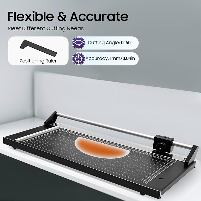 24 Inch Precision Rotary Paper Cutter, Desktop Office Paper Trimmer, Manual Straight Paper Trimmer with Roller Cutter Head and Round Blade for Photos, Cards, Decals