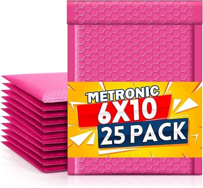 Metronic Bubble Mailers 6x10 25 Pack Pink Bubble Mailers Usable Size 6x9" Padded Envelopes Mailing Envelopes Bubble Padded for Packaging,Small Business, Makeup, Small Items Bulk