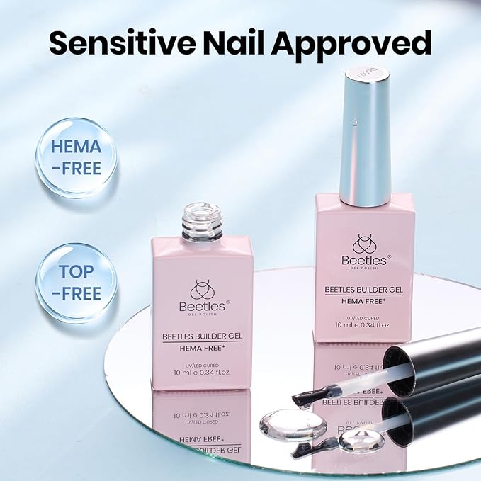 Beetles Builder Gel for Nails 2Pcs, 7 in 1 Clear Building Gel Set HEMA-FREE&TPO FREE with Nail Brush, for Strengthening Natural Nail Apex & Extension DIY Salon at Home,UV LED Lamp Cured