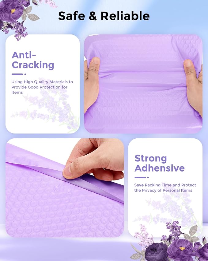 Metronic Bubble Mailer 8.5x12" 40 Pack Lavender Waterproof Padded Envelopes | Usable Size 8.5x11 Light Purple Bubble Mailers Seal Sealing Bubble Envelopes for Packaging, Mailing, Shipping Books